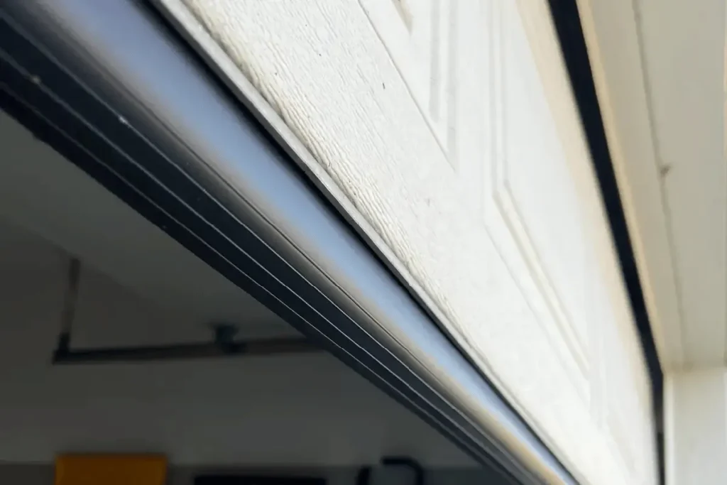 fixed sealing gum of a white garage door